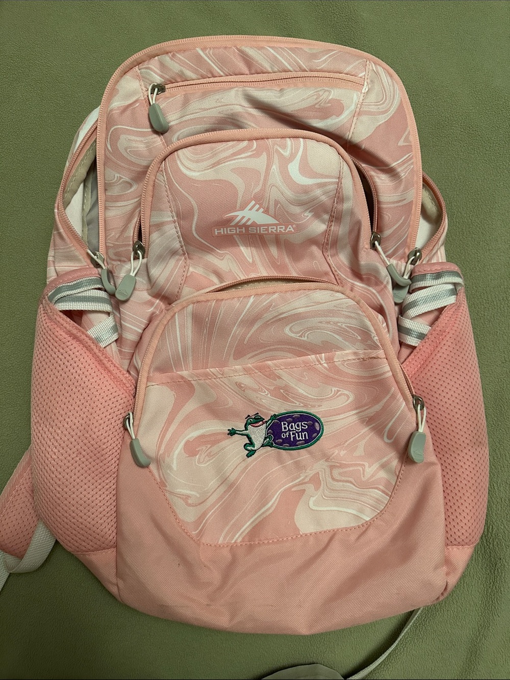 High Sierra Kids Pink Marble Backpack with Frog Patch